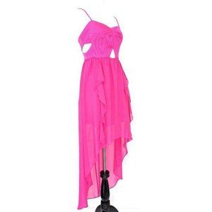 BCBGeneration Hot Pink Sheer Voila Cutout High Low Summer Dress